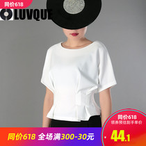 Chiffon top 2021 New Cut clearance fashion loose slim short sleeve waist bat sleeve chiffon shirt female summer