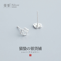 Cat Jellyfish S925 Pure Silver Hollowed-out Small Cat Paw Ear Nail Female Mini Cute Day Ensemble Brief small Advanced Sensation Ear Ornaments