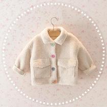 Girl Jacket 2022 Autumn Winter Dress New Children Warm Fluff Outerwear Baby Foreign Air Capsized Lamb Fur Coat