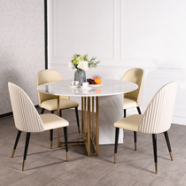 Italian Minimalist Light Lavish Marble Round Dining Table And Chairs Combined Modern Minima Household Round Table Small Family Stainless Steel