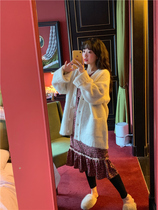 Special BORAKOO Korea Dongdaemun generation winter good Korean plum color floral lantern sleeve bow dress