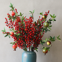 New Chinese fortune fruit Pomegranate fruit branch fruit Floral Wintergreen fruit Simulation autumn real fake flower living room red fruit