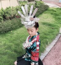 Aying Miao Art Colorful Guizhou National Headdress Dance Performance Costume Headdress Five-Tail Cain Hair Hairpin