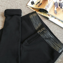 Black pants child plus suede thickened 2020 autumn winter new high waist display slim black small feet 100 lap outside wearing underpants