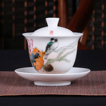 Flash Photograph of Chinese Arts and Crafts Master Deng Wenke Proud Student Zhang Shan Hand-painted Tea Cup Cover Bowl Fun YX274