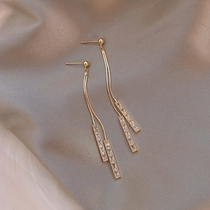 925 Silver Needle Crystal Long Tassel Earrings Womens 2021 New Trendy Simple Earrings Korean Versatile Earrings