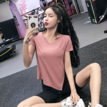 Fitness girl irregular exercise short sleeves thin thin personality quick-drying T-shirt breathable yoga suit top Net Red New