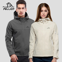 Burhy and outdoor soft shell submachine clothes men and women breathable windproof and waterproof connected hat spring and autumn soft shell coat