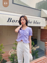 Seven volume a cut man gentle white purple ruffle drawstring short sleeve T-shirt female 2021 new summer 408