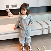 Girl set autumn 2021 new foreign style children Spring and Autumn College wind sweater baby sports two-piece tide