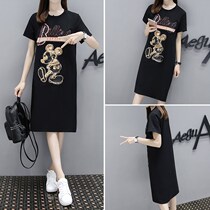Hong Kong tide brand summer new large size womens clothing fat sister loose and thin cartoon sequin printed T-shirt dress