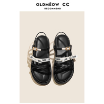 The old meows shop 2022 new summer thick bottom sandals women 100 hitch female wind lined with flat Roman shoes