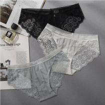 3 Lady Ice Silk Briefs Cotton Summer Thin middle protective waist Girl lace big code No marks girls Triangle pants Summer