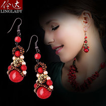 Lingda jewelry red bean Acacia original handmade earrings European and American accessories can be changed ear clip with cheongsam earrings