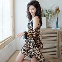 Nightdress womens summer ice silk thin robe with chest pad sexy big size pajamas two-piece sling spring and autumn bathrobe