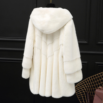 2021 new mink fur coat lady whole mink with long sheet Hainen imported ferret fur fur straw jacket woman with cap