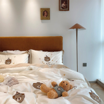 Honeydew Cub ~ Cute Teddy Bear 60 Pure Cotton Long Suede Cotton Four Pieces Full Cotton Goon Satin Embroidery Bed Supplies