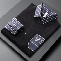 Fake two sweater mens 2021 fall new casual business shirt collar jersey embroidered youth-knitted sweatshirt outwear