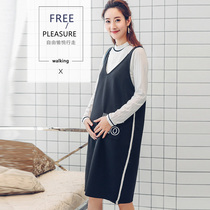 Lose money and clear the library to spell out the perfect spring maternity dress long top skirt cotton denim jacket tail goods two-piece bag