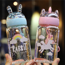Korean version of shake sound net red water cup glass girl heart ins rabbit creative personality trend transparent cartoon cup