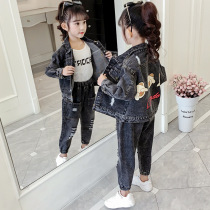 2021 new womens clothing set Korean childrens clothing childrens foreign style cartoon jacket trousers two-piece set