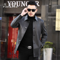 New high-end Haining leather leather clothing mens imported tire cowhide medium-length lapel leather jacket windbreaker jacket spring