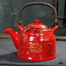 New hot home ceramics China red tea set Dragon and Phoenix double Happiness tea pot Wedding wedding couple Jing