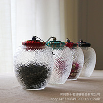 Hammer glass tea jar sealed storage large size transparent storage small tea bin thick moisture-proof tea can tea set storage