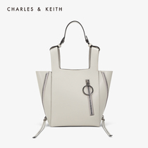 CHARLES & KEITH Portable CK2-30671016 Metal Zipper Decorative LADIES LARGE CAPACITY Tote BAG