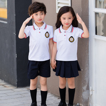 Primary school uniforms for summer clothing Inn Wind T-shirt Packaged kindergarten Garden Costume Summer White Short Sleeve Teacher Unified