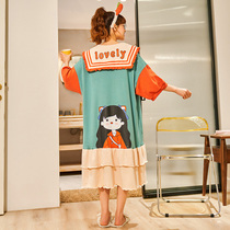 Spring and Autumn Thin Loose Nightdress Women Summer Cotton Cute Size Fat mm Short Sleeve Pregnant Women Pajamas Can Go Out Summer