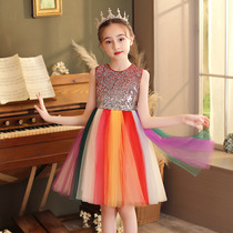 UK next sara girl dress with dress 2022 Summer new children Rainbow tennis princess gown dress