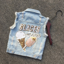 Girls ice cream vest foreign Spring Childrens denim vest wear vest fashion autumn Womens Spring and Autumn New