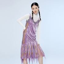 LE FAME lafem Autumn New lace stitching embroidery slim dress LF9Q21O01P085