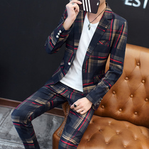 VIRRI CIAGA~Suit suit mens slim Korean version of the trend casual three-piece plaid small suit jacket