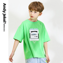 (Summer New) Children Short Sleeve T-shirt Boy Tide Compassionate Pure Cotton Half Sleeve Big Boy Foreign Air Boy Clothing 2022