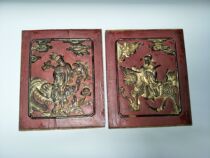 A pair of generations of wood carving figures 28-wide 23-thick 1 5cm antique folk wood art collection carved board clear