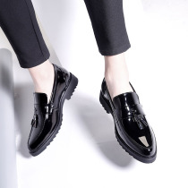 Summer lacquer leather Lefu One foot pedal small leather shoes mens stream Suynlen Custard Casual Sloth Korean version trendy bean-bean shoes