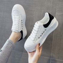 Small white shoes 2021 New thick-soled lace-up non-slip board shoes leather niche original shoes female ins tide bombing Street