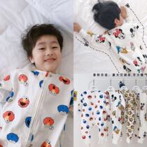 New childrens Sesame Street conjoined pajamas spring and autumn baby six-layer gauze anti-kick sleeping bag baby cartoon protection