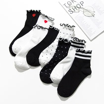 lace socks women's summer mid-length socks Japanese cute ins trendy pure cotton wood ear socks women's summer thin