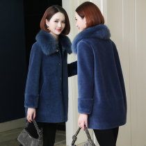 zqqz cashmere coat women long fox fur collar new slim slim particle wool fur coat D083