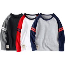 Boys long-sleeved t-shirt 2021 new middle and large children pure cotton spring base shirt spring and autumn trendy childrens Korean version of autumn