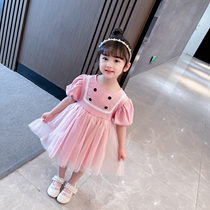 Female Baby Princess Dress Summer New Foreign Air Middle Children Fairy woman Liandress Summer Girl Four-grain Buttoned Dresses Dresses
