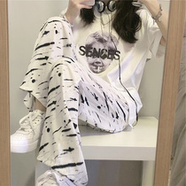 Fat sister mm size womens loose summer clothes New 2021 high waist drape straight wide leg pants children thin tide