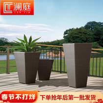 Flower box outdoor garden balcony hotel rattan flower pot club hall flower rack garden vase imitation rattan flower pot