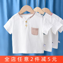 Children Childrens cotton linen pyjamas linen Summer thin Baby Gauze Half Sleeve Blouse Summer Short Sleeve 1-3 years old