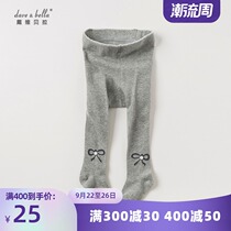 davebella David Bella baby childrens clothing autumn and winter girls baby pantyhose gray bow bottom pantyhose