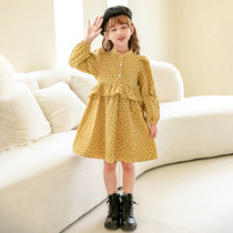 Abang rabbit girl Spring and Autumn long sleeve floral dress children children foreign-language cotton A- line dress Princess dress