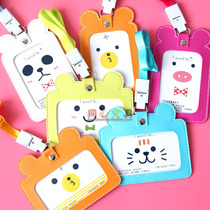 Giant color cute ear horizontal vertical double-layer ID set student badge card meal card bus bus card cute animal